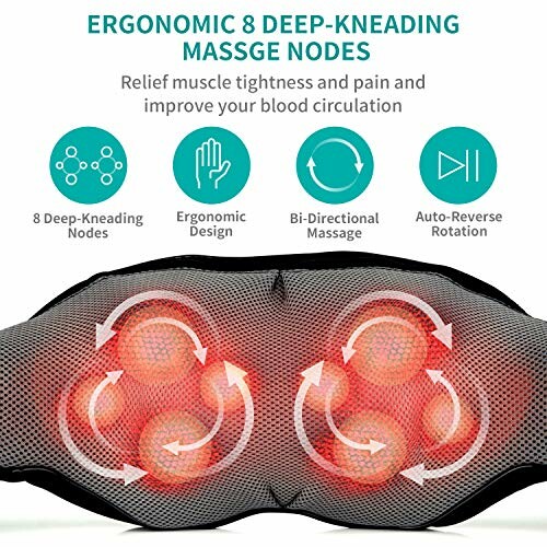 Massage device with 8 deep-kneading nodes and ergonomic design features.