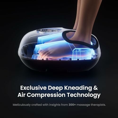 Foot massager using deep kneading and air compression technology.