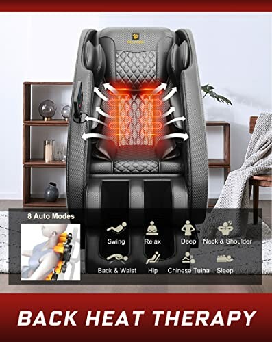 Massage chair with back heat therapy and multiple modes.