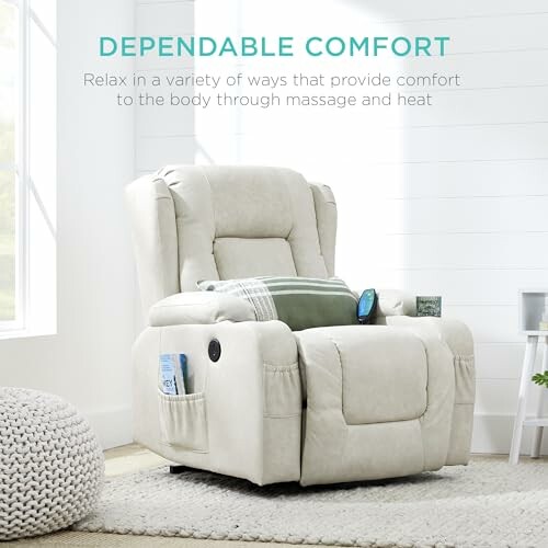 Comfortable recliner chair with massage and heat features.