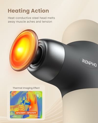 RENPHO massage gun with heating action and thermal imaging effect.