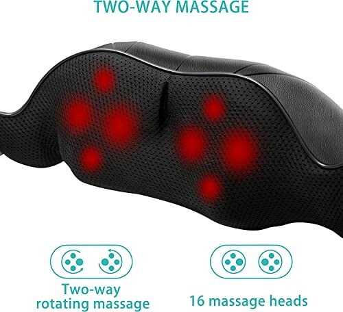 Massage pillow with two-way rotating function and 16 massage heads.