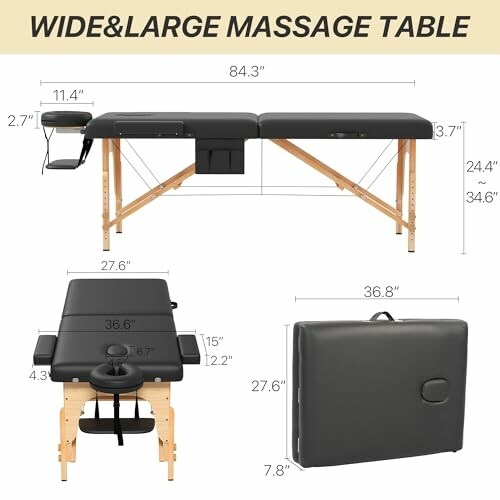 Wide and large massage table dimensions and features.